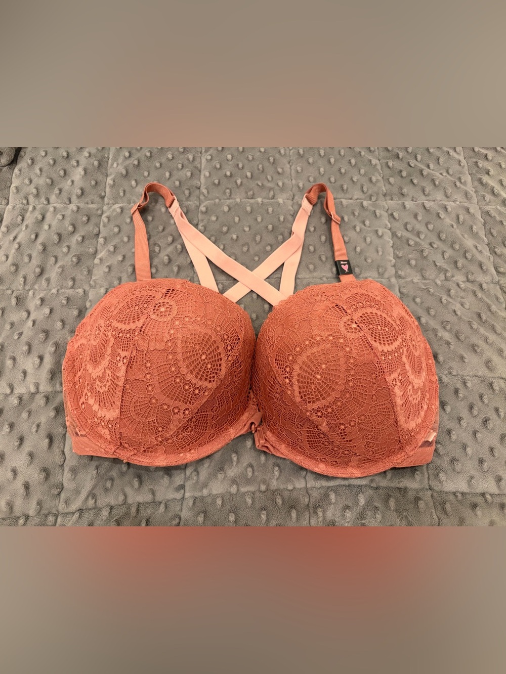 Victoria's Secret Racerback Lace Front-Close Push-Up Bra Pink 38DDD/F